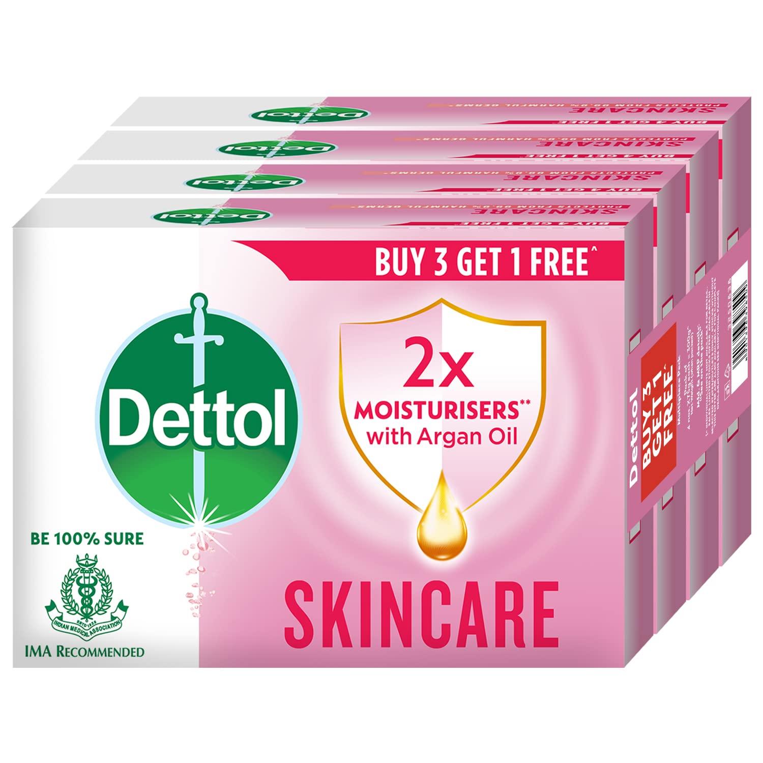 Dettol Skin Care Bathing Soap, Moisturisers with Argan Oil ,75g, 3+1 offer Pack